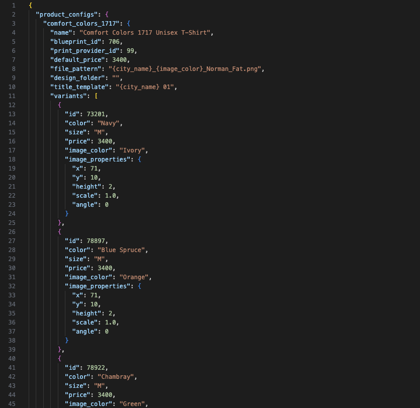 Product configuration file