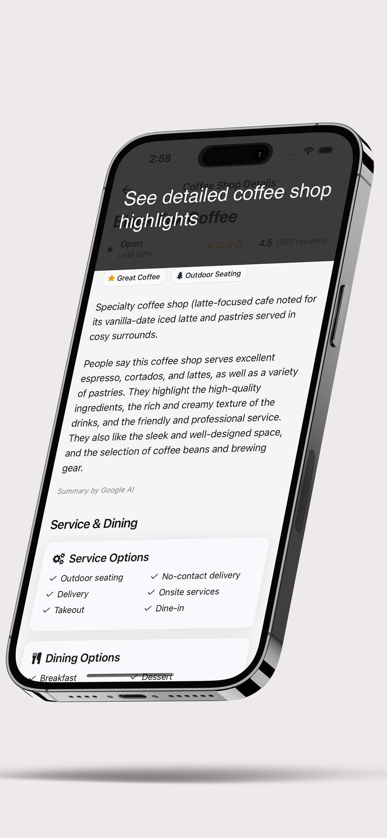 NYC Coffee search and filter options