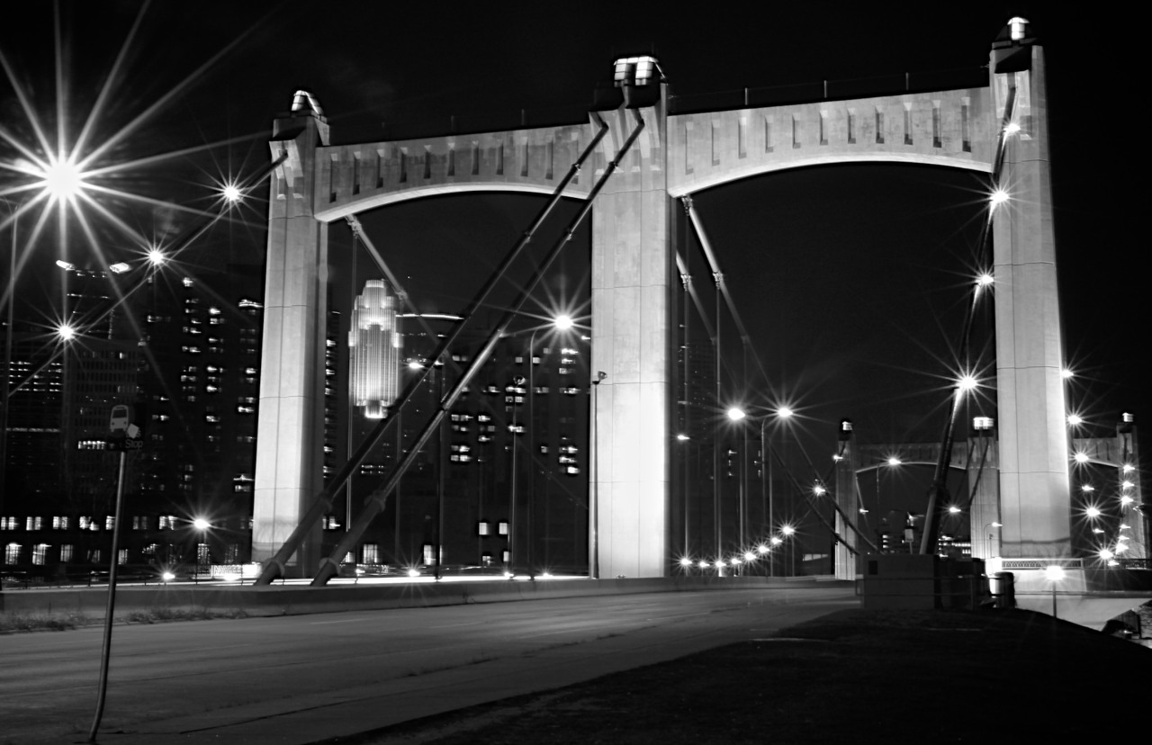 Hennepin Avenue bridge going towards downtown Minneapolis.