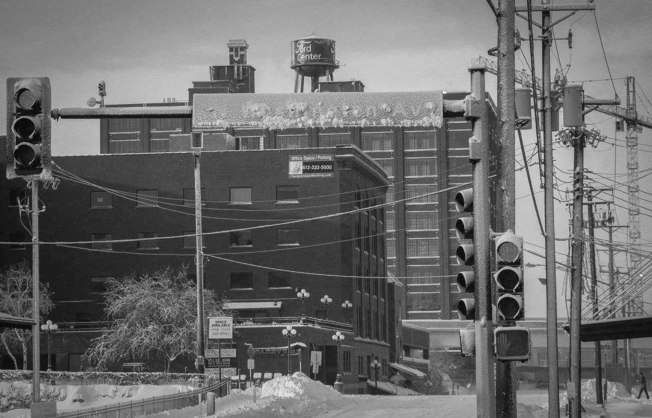Washington Avenue N completely frozen over.