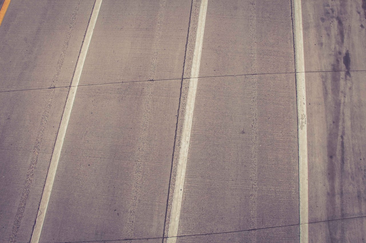 Clean lines in the interstate 94 pavement.